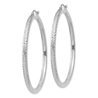 Thumbnail for 14k White Gold Diamond-cut 3mm Round Hoop Earrings