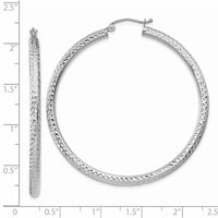 Thumbnail for 14k White Gold Diamond-cut 3mm Round Hoop Earrings