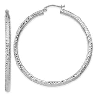 Thumbnail for 14k White Gold Diamond-cut 3mm Round Hoop Earrings