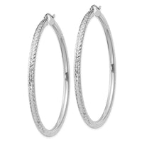 Thumbnail for 14k White Gold Diamond-cut 3mm Round Hoop Earrings