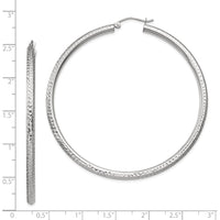 Thumbnail for 14k White Gold Diamond-cut 3mm Round Hoop Earrings