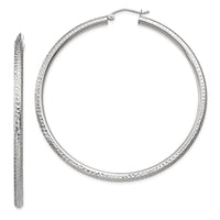 Thumbnail for 14k White Gold Diamond-cut 3mm Round Hoop Earrings