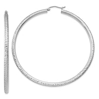 Thumbnail for 14k White Gold Diamond-cut 3mm Round Hoop Earrings