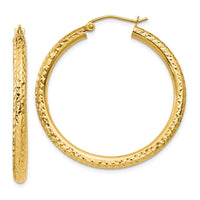 Thumbnail for 14k Diamond-cut 3mm Round Hoop Earrings