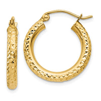 Thumbnail for 14k Diamond-cut 3mm Round Hoop Earrings
