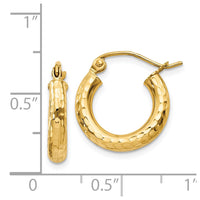 Thumbnail for 14k Diamond-cut 3mm Round Hoop Earrings