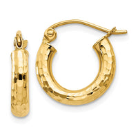 Thumbnail for 14k Diamond-cut 3mm Round Hoop Earrings