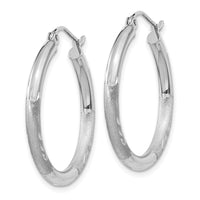 Thumbnail for 14k White Gold Satin and Diamond-cut 3mm Round Hoop Earrings