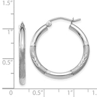 Thumbnail for 14k White Gold Satin and Diamond-cut 3mm Round Hoop Earrings