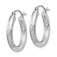 Thumbnail for 14k White Gold Satin and Diamond-cut 3mm Round Hoop Earrings