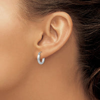 Thumbnail for 14k White Gold Satin and Diamond-cut 3mm Round Hoop Earrings