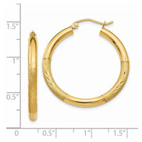 Thumbnail for 14k Satin and Diamond-cut 3mm Round Hoop Earrings