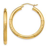 Thumbnail for 14k Satin and Diamond-cut 3mm Round Hoop Earrings
