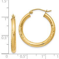 Thumbnail for 14k Satin and Diamond-cut 3mm Round Hoop Earrings