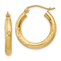 Thumbnail for 14k Satin and Diamond-cut 3mm Round Hoop Earrings