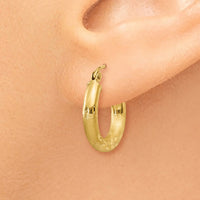 Thumbnail for 14k Satin and Diamond-cut 3mm Round Hoop Earrings