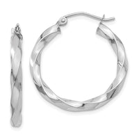 Thumbnail for 14k White Gold 3mm Twisted Hoop Earrings