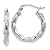 Thumbnail for 14k White Gold 3mm Twisted Hoop Earrings