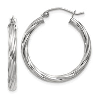 Thumbnail for 14k White Gold Polished 3.25mm Twisted Hoop Earrings