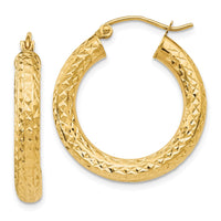 Thumbnail for 14k Diamond-cut 4mm Round Hoop Earrings