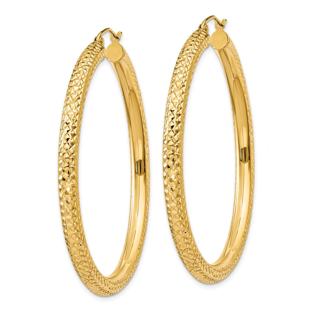 14k Diamond-cut 4mm Round Hoop Earrings