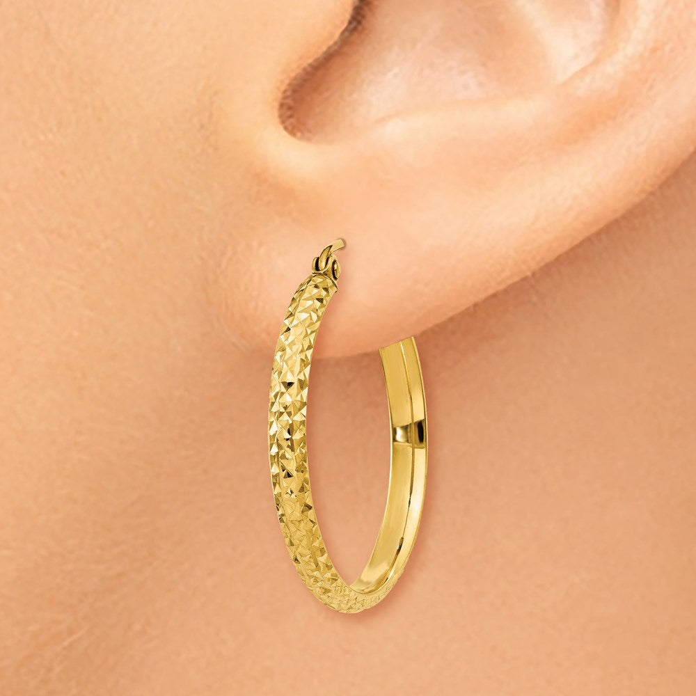 14K Diamond-cut 2.8x25mm Hollow Hoop Earrings