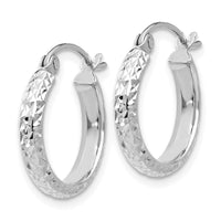 Thumbnail for 14K White Gold Diamond-cut 2.8x15mm Hollow Hoop Earrings