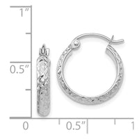 Thumbnail for 14K White Gold Diamond-cut 2.8x15mm Hollow Hoop Earrings
