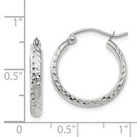 Thumbnail for 14K White Gold Diamond-cut 2.8x18mm Hollow Hoop Earrings
