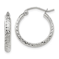 Thumbnail for 14K White Gold Diamond-cut 2.8x18mm Hollow Hoop Earrings