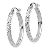 Thumbnail for 14K White Gold Diamond-cut 2.8x25mm Hollow Hoop Earrings