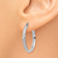 Thumbnail for 14K White Gold Diamond-cut 2.8x25mm Hollow Hoop Earrings
