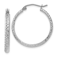 Thumbnail for 14K White Gold Diamond-cut 2.8x25mm Hollow Hoop Earrings