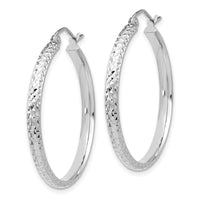 Thumbnail for 14K White Gold Diamond-cut 2.8x30mm Hollow Hoop Earrings