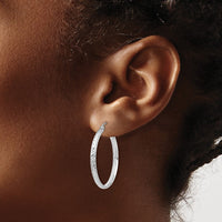 Thumbnail for 14K White Gold Diamond-cut 2.8x30mm Hollow Hoop Earrings