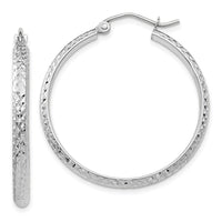 Thumbnail for 14K White Gold Diamond-cut 2.8x30mm Hollow Hoop Earrings