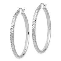 Thumbnail for 14K White Gold Diamond-cut 2.8x37mm Hollow Hoop Earrings