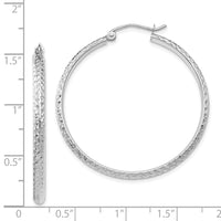 Thumbnail for 14K White Gold Diamond-cut 2.8x37mm Hollow Hoop Earrings