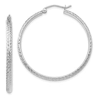 Thumbnail for 14K White Gold Diamond-cut 2.8x37mm Hollow Hoop Earrings