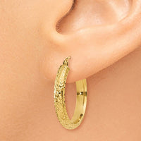 Thumbnail for 14K Diamond-cut 3.5x22mm Hollow Hoop Earrings