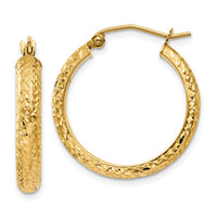 Thumbnail for 14K Diamond-cut 3.5x22mm Hollow Hoop Earrings
