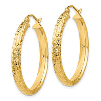 Thumbnail for 14K Diamond-cut 3.5x28mm Hollow Hoop Earrings