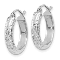 Thumbnail for 14K White Gold Diamond-cut 3.5x17mm Hollow Hoop Earrings