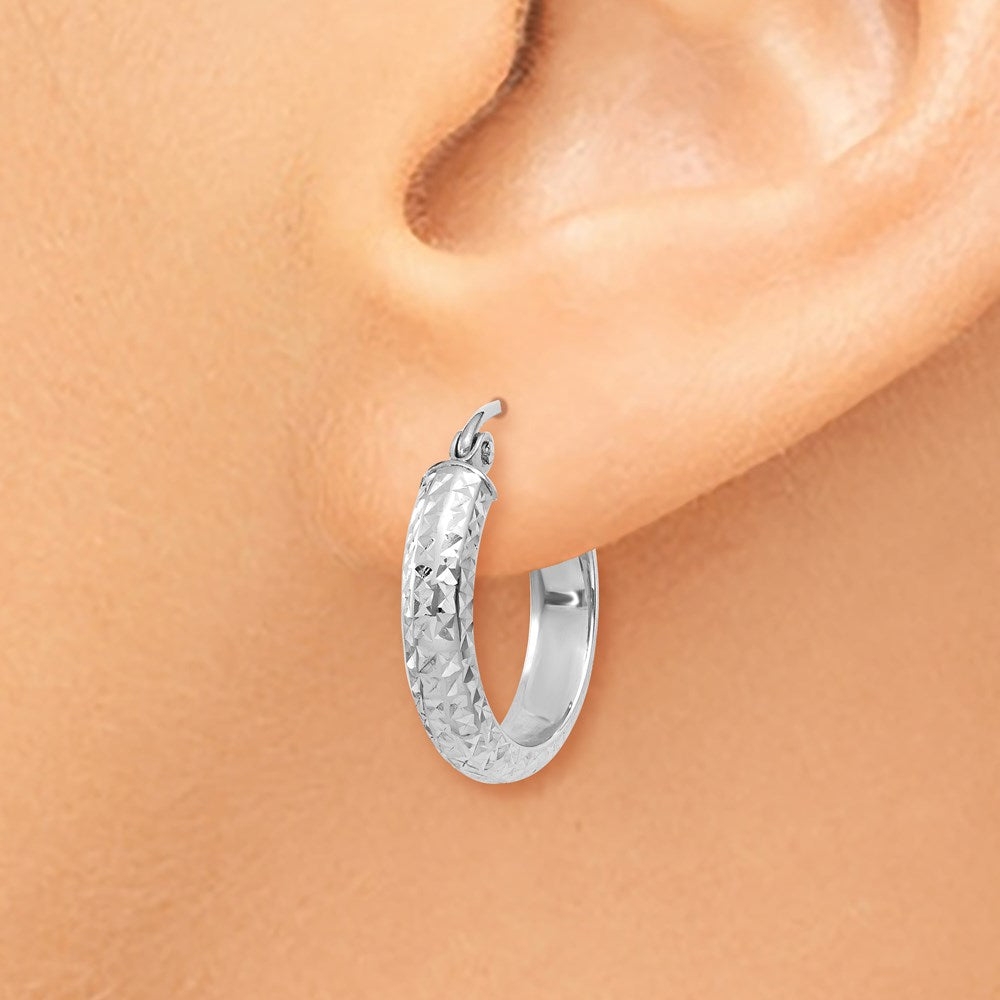 14K White Gold Diamond-cut 3.5x17mm Hollow Hoop Earrings
