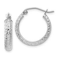 Thumbnail for 14K White Gold Diamond-cut 3.5x17mm Hollow Hoop Earrings