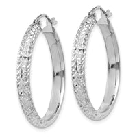 Thumbnail for 14K White Gold Diamond-cut 3.5x28mm Hollow Hoop Earrings