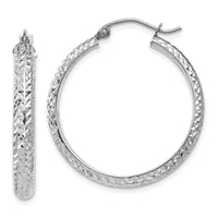 Thumbnail for 14K White Gold Diamond-cut 3.5x28mm Hollow Hoop Earrings