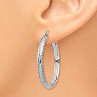 Thumbnail for 14K White Gold Diamond-cut 3.5x34mm Hollow Hoop Earrings