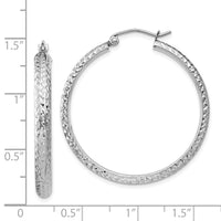 Thumbnail for 14K White Gold Diamond-cut 3.5x34mm Hollow Hoop Earrings