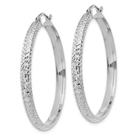 Thumbnail for 14K White Gold Diamond-cut 3.5x38mm Hollow Hoop Earrings